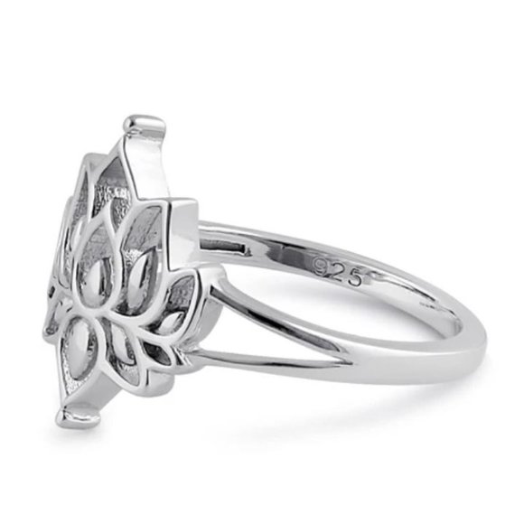 925 STERLING SILVER Lotus Flower Fashion Ring - Picture 14 of 16